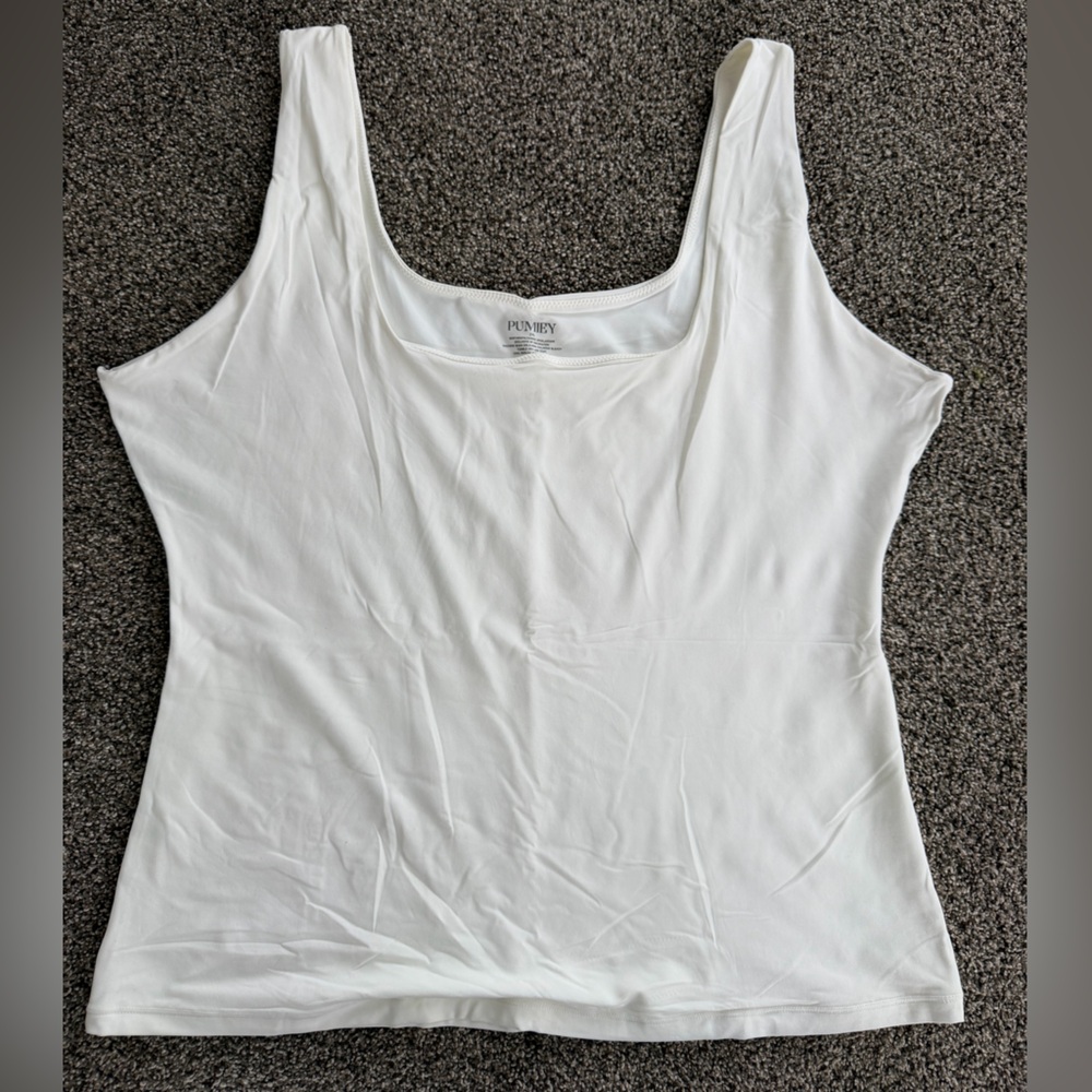 Pumiey White Square Neck Double Lined Tank Top